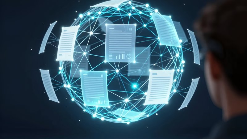 Футуристическая визуализация того, как работает автоматизация документооборота и тренды 2026 года